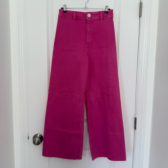 ZARA HIGH WAIST THE MARINE STRAIGHT JEANS IN FUCHSIA size 6 - Picture 4 of 15